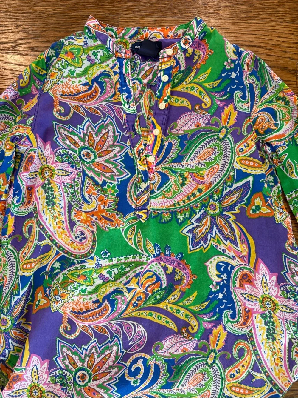 Ralph Lauren Girls Green Purple Paisley Popover Shirt Size 6 Beach Old Money